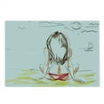 thumbnail image 2 of Summer Cutting Board, Sketch of a Girl on Beach Summer Holiday on Sand Sunbathing, Decorative Tempered Glass Cutting and Serving Board, Large Size, Yellow White, by Ambesonne, 2 of 5