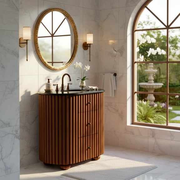 Safavieh Couture Rosalisa 36" Single Sink Bathroom Vanity, Walnut/Black