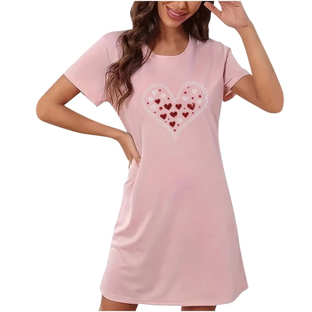 Camisón corto de talla grande para mujer, camisón de manga corta con estampado de pecho a la moda, camisón para mujer