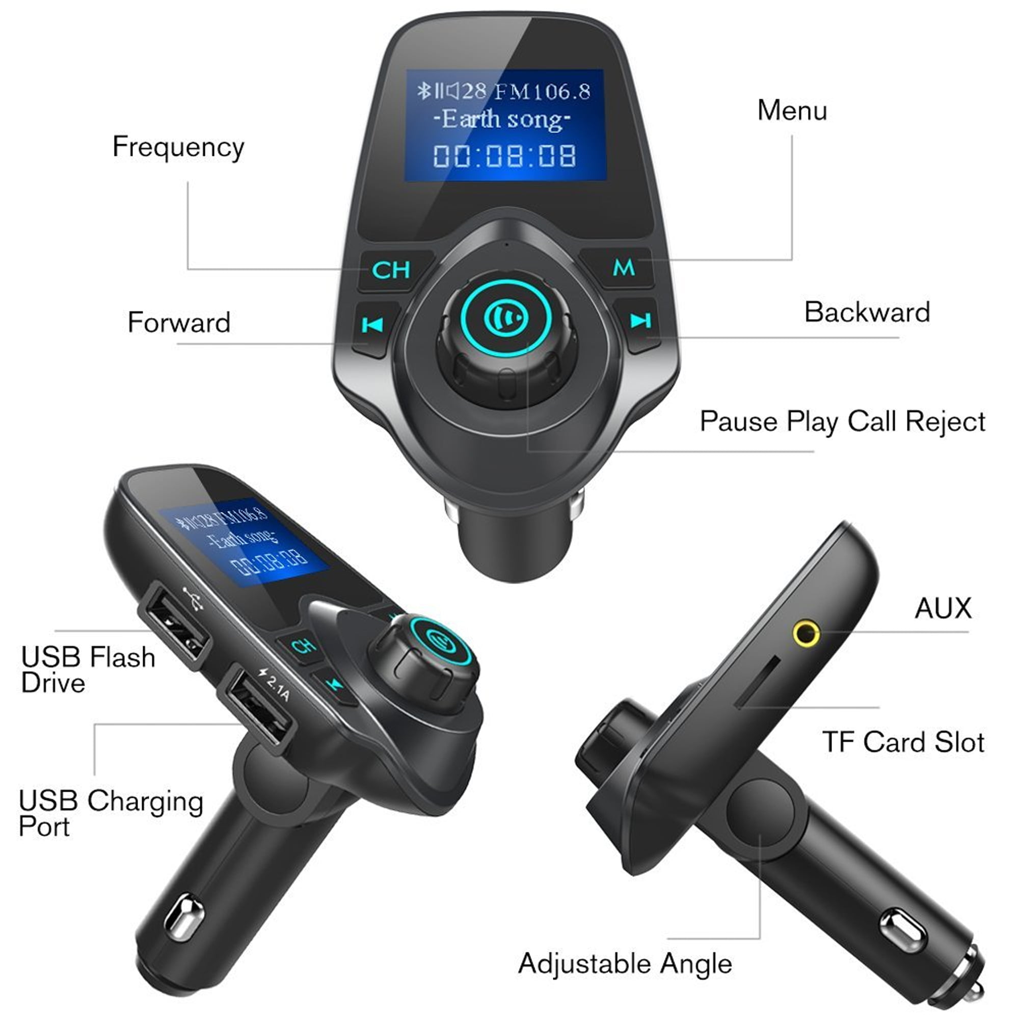 1 Wireless Bluetooth T11 Car FM Transmitter Radio Adapter USB Charger Mp3 Playrk