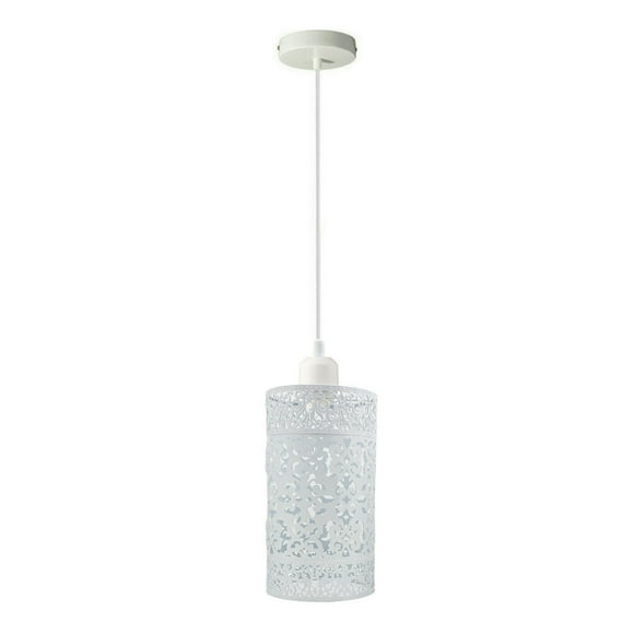 White Industrial Pendant Lighting, Adjustable E27 Metal Cage Hanging Light Fixtures for Kitchen Island Dining Room Hallway Entryway Bar