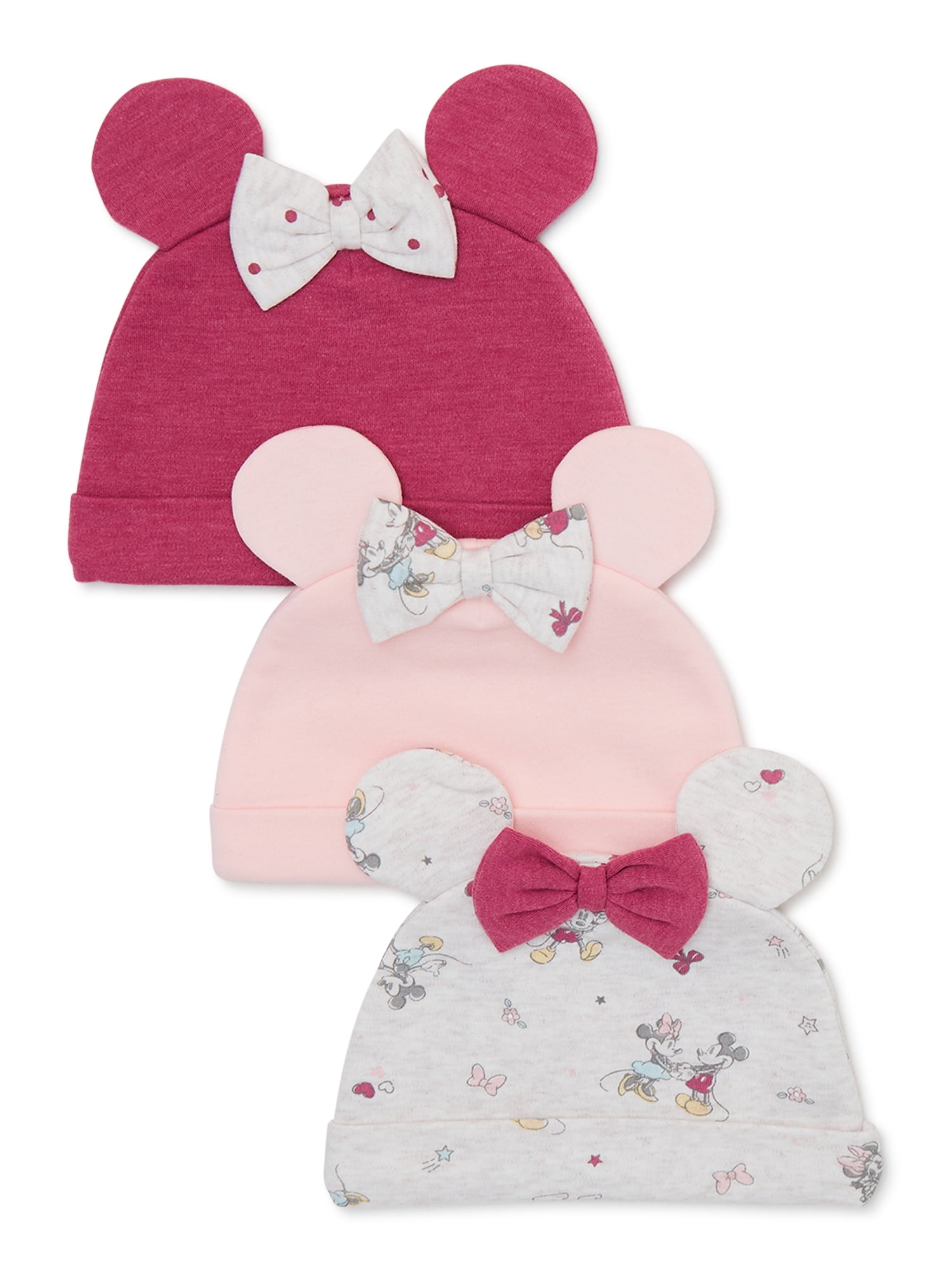 Disney Baby Wishes + Dreams Minnie Mouse Baby Boys and Girls Unisex Caps, 3-Pack, Sizes 0-12 Months