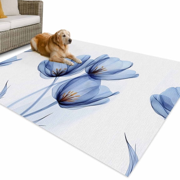 Outdoor Rug 6x9 ft Modern Abstract Tulip Flower Waterproof Outdoor Patio Rug Mat Non Slip Outside Area Rugs Carpet for RV,Camping,Porch,Deck,Pool,Balconybackyard,Light Blue