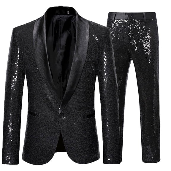 Yaoyar Mens Sequin Blazer 2 Piece Matching Sets Shiny Sequin Blazer and Suit Pants Slim Fit Mardi Gras Thermal Party Outfit
