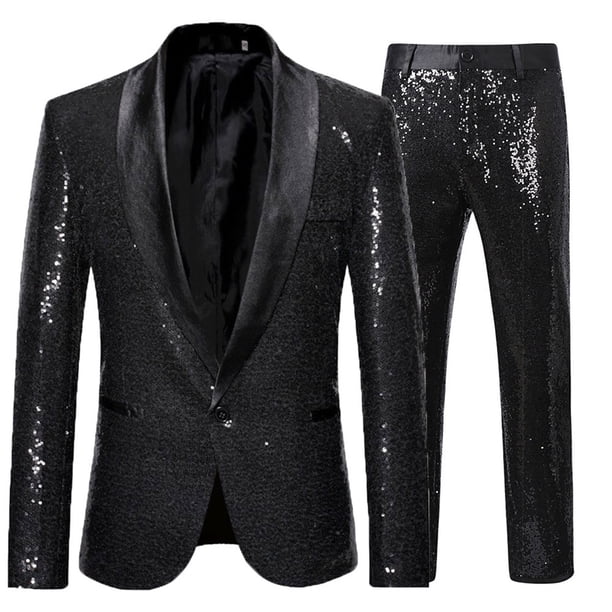 Ceisia Men's Slim Fit Sequin Shawl Collar Blazer & Trousers Set | Party & Performance Wear Gifts