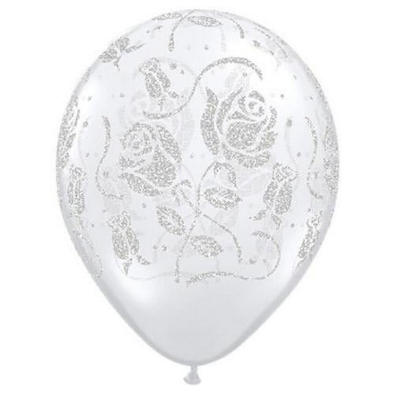 LOONBALLOON Flowers Balloons, 11″ GLITTER ROSES-A-ROUND - DIAMOND CLEAR