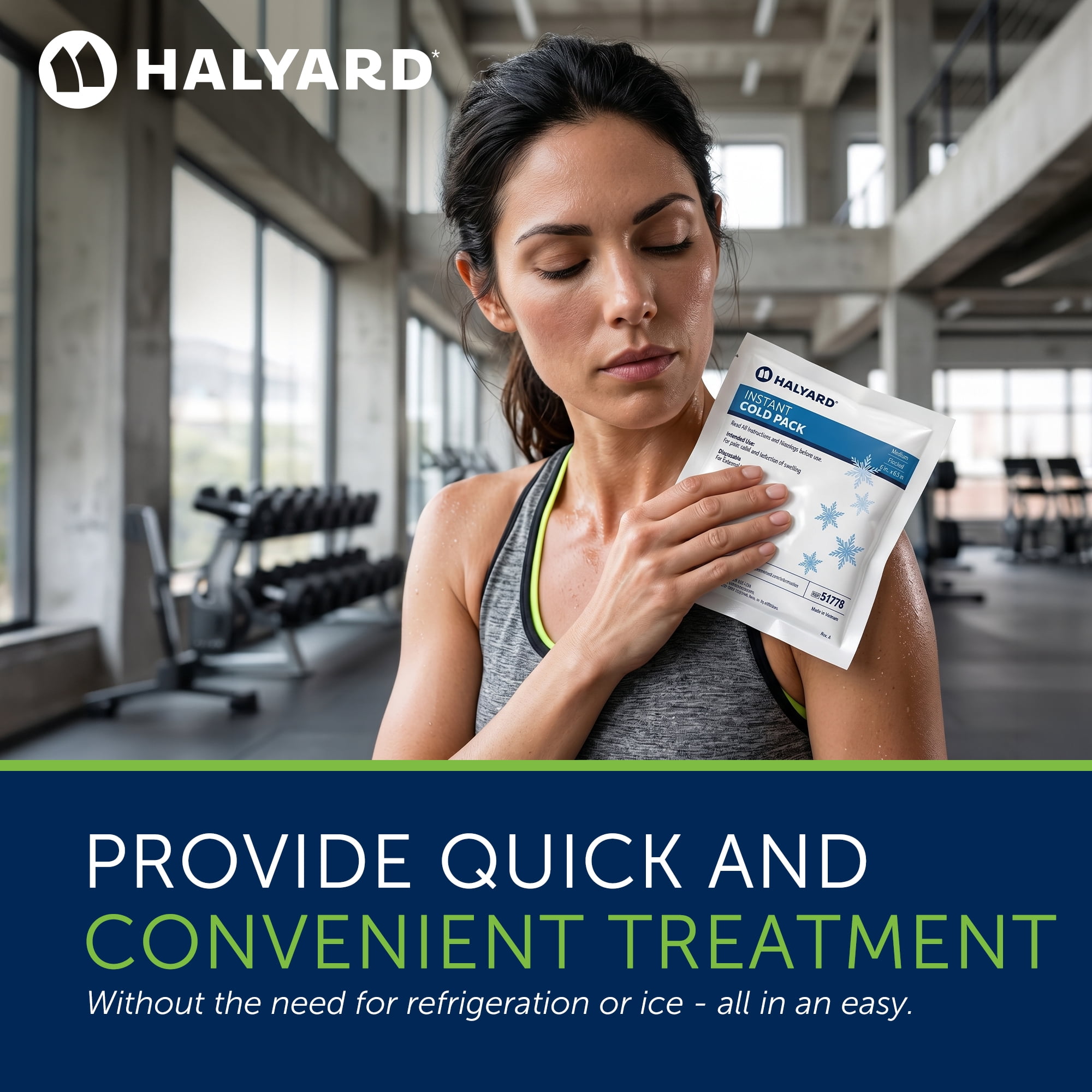 HALYARD Instant Cold Pack Disposable Cold Compress Ice Packs w/ Flocking for Swelling Injuries Toothaches Sprains Strains 6 X 6.5 Inches, 24 Packs Per Case - 51778