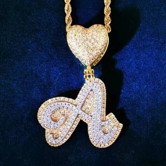 2.30 Ct Round Cut Real Moissanite Custom Initial Pendant 14K Yellow Gold Plated Birthday gifts No Chain