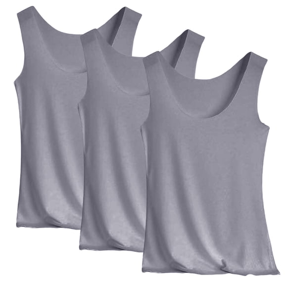 VV AVEORS 3 Packs Womens Wide Straps Tank Tops Summer Scoop Neck Cami Solid Color Lounge Shirts Sleeveless Workout Undershirts Gray XL