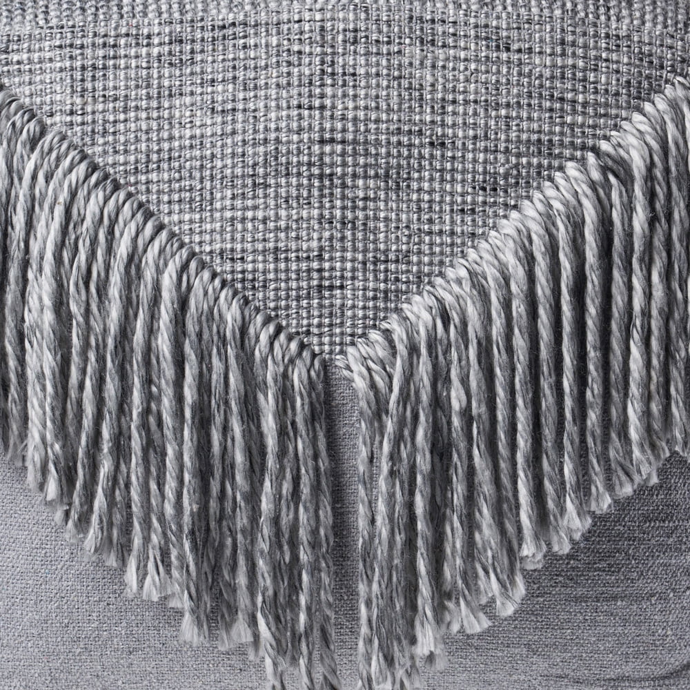 LR Home Medium Fringe Solid Indoor Square Pouf, Gray, 18" x 18" x 18"