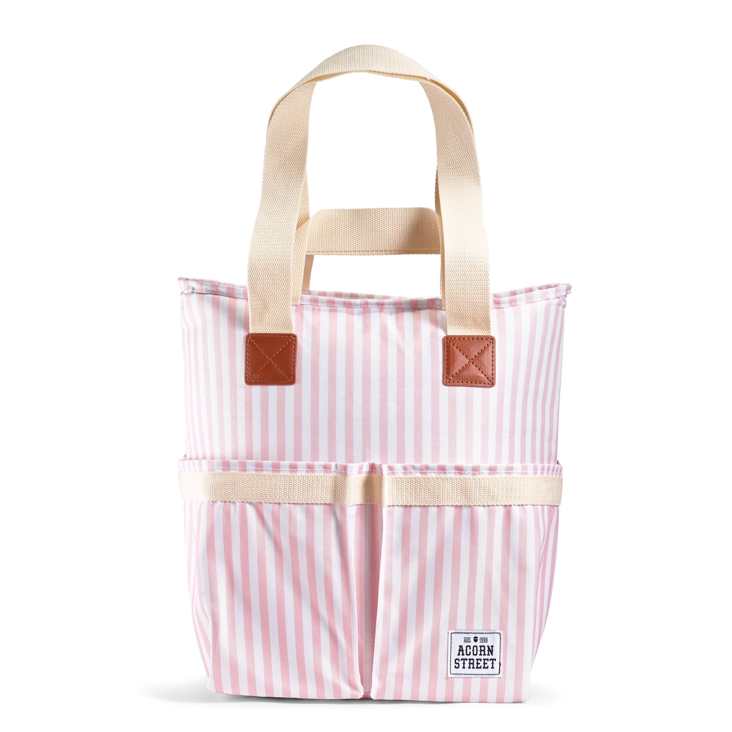 Acorn Street Insulated Wine Cooler Tote Bag with Removable Divider in Pink Vineyard Stripe