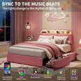 thumbnail image 4 of YUSAZENS Queen Size Velvet Upholstered Bed Frame with LED Light, MDF Structure 2 Underbed Storage Drawers, Floor Standing Soft Platform Bed No Box Spring Needed,  Pink, 4 of 7