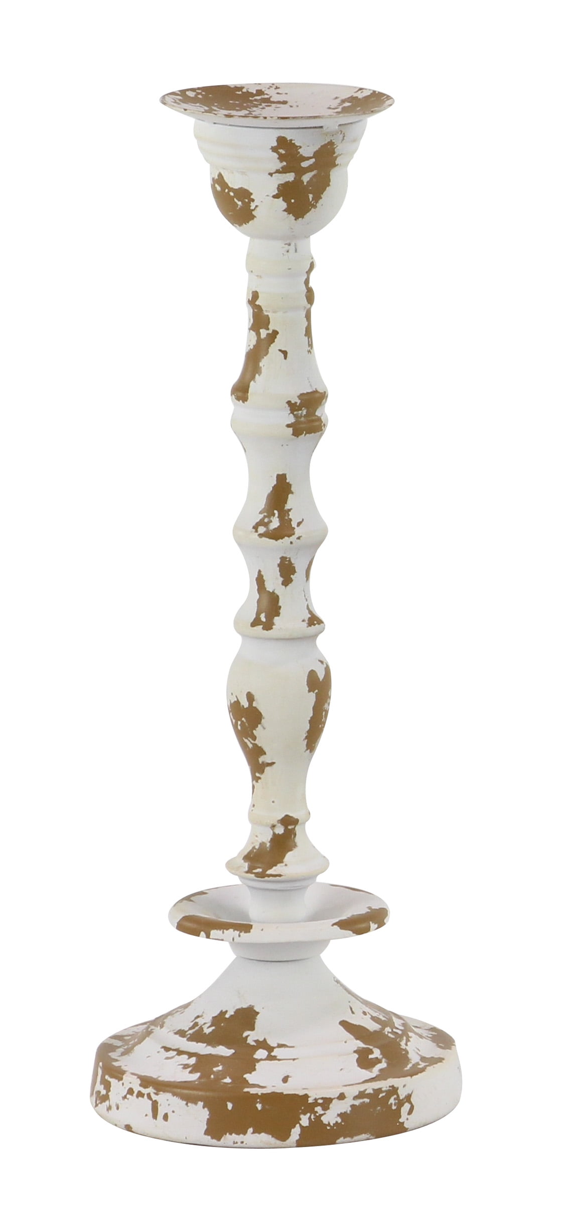 Decmode Rustic 10, 13, And 16 Inch Distressed White And Brown Metal Candle Holder - Set of 3