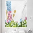 thumbnail image 1 of Tiki Bar Tapestry, Surrounded by Fresh Vibrant Hibiscus Flowers Polynesian Print, Fabric Wall Hanging Decor for Bedroom Living Room Dorm, 5 Sizes, Pale Blue Pink Green, by Ambesonne, 1 of 1