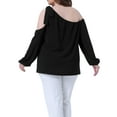 thumbnail image 4 of DARING DIVA Women's Plus Cold Shoulder Tie Long Sleeve Blouse 4X Black, 4 of 6