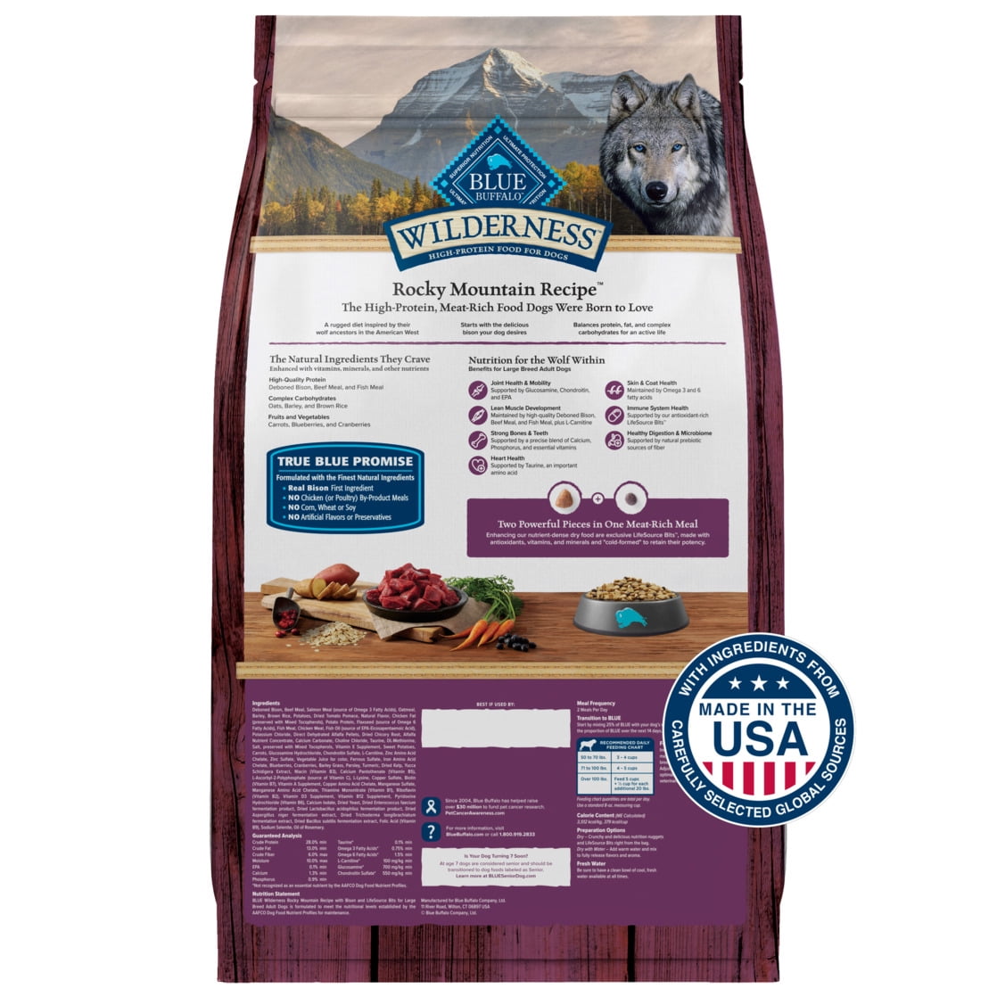 Blue Buffalo Wilderness Natural High-Protein Dry Food for Large Breed Dogs, Bison, 28-lb bag.