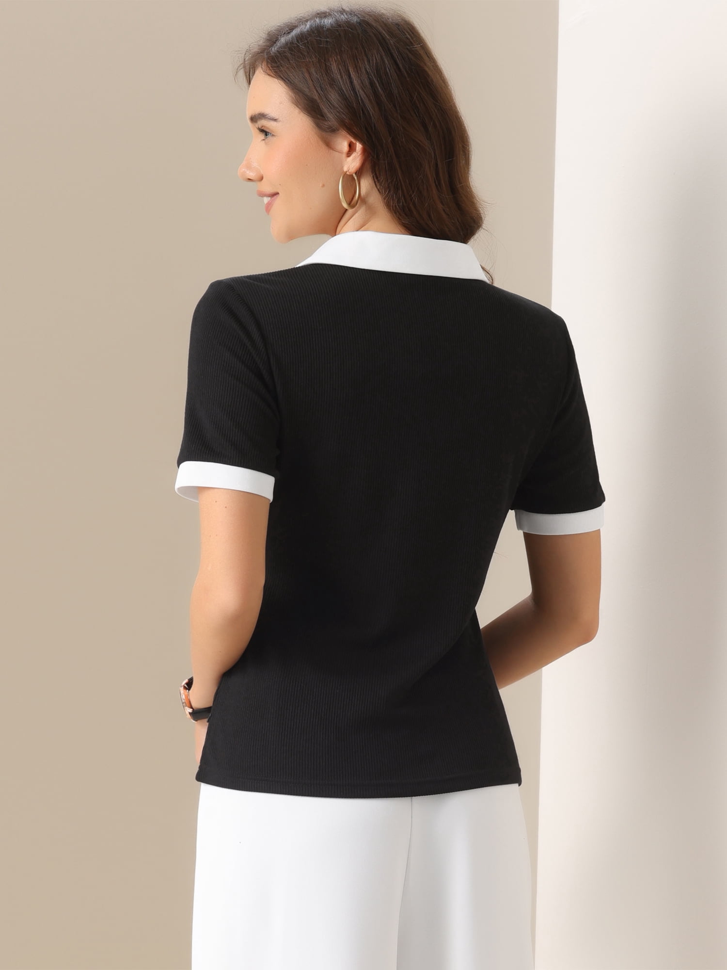 DARING DIVA Women's Summer Short Sleeve V Neck Casual Blouse XS Black