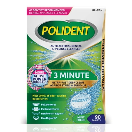 Polident 3 Minute Antibacterial Dental Appliance Cleanser Tablets, Retainer Cleaner Tablets, 90 Count
