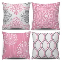 AUQ Decorative Throw Pillow Covers 20X20 Set of 4,Pink and White Modern Simple Square Pillow Case Cushion Cover for Sofa Couch Farmhouse Living Room 20X20 Pillow Covers