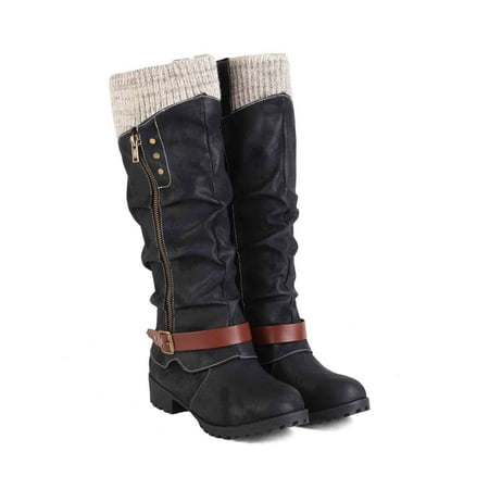

Akiihool Womens Winter Boots Women s Biker Boots Lace up Heeled Round Toe Zipper Boot (Black 8.5)