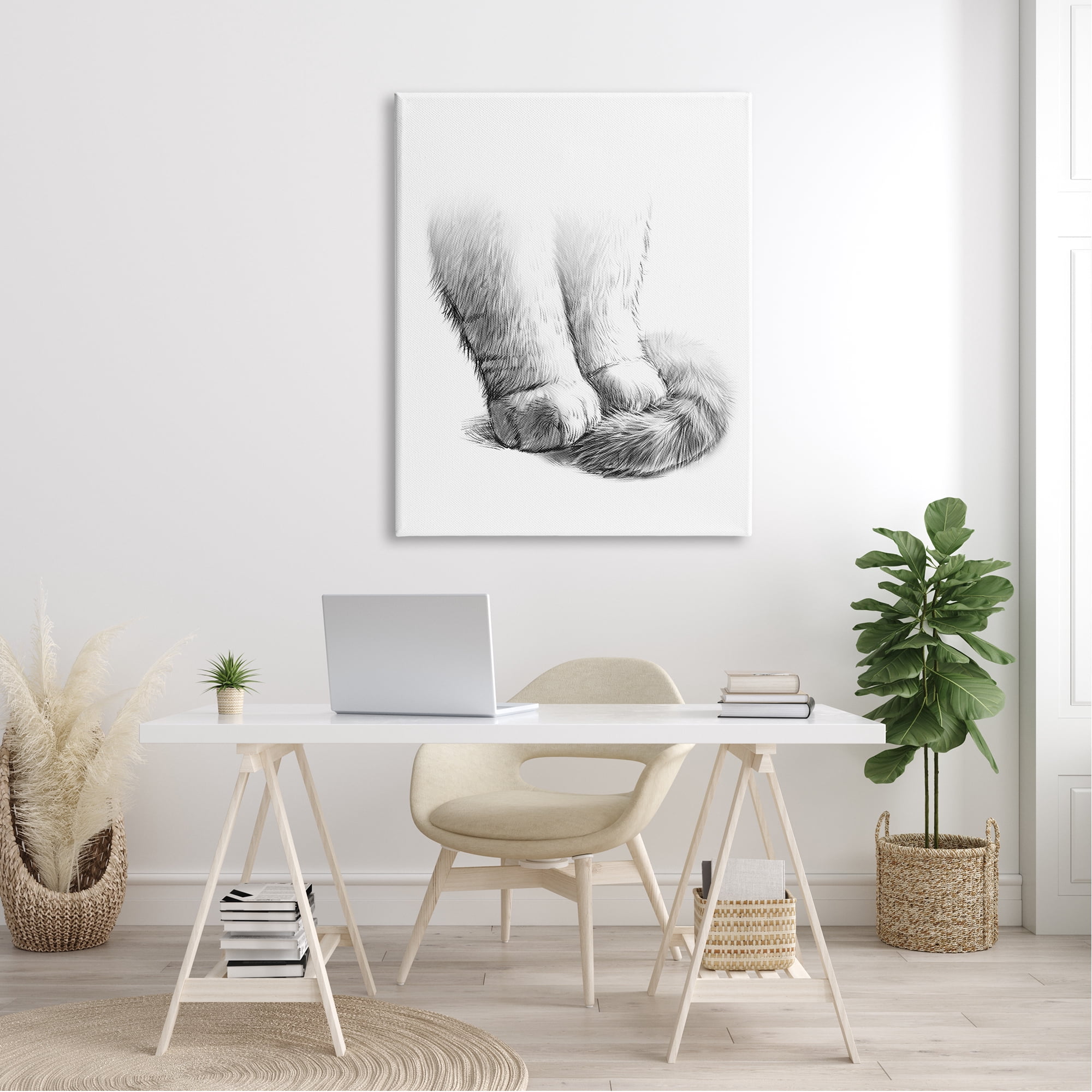 Stupell Industries Fluffy Cat Paws Tail Curled Monochrome Drawing Canvas Wall Art, 36 x 48, Design by Ziwei Li