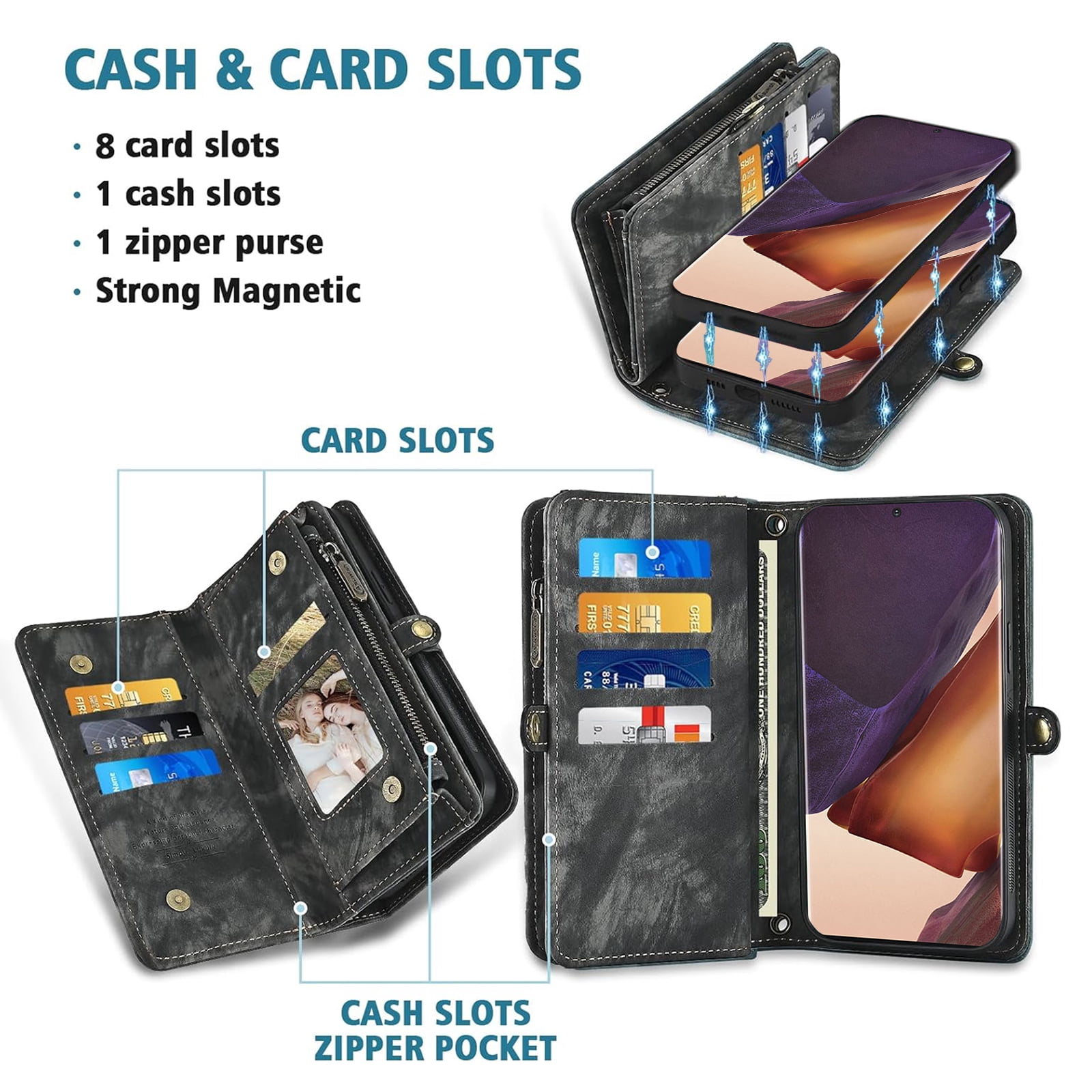 Asuwish Compatible with Samsung Galaxy Note 20 Ultra 5G Phone Case Zipper Wallet Screen Protector Strap Flip Card Holder Cell Cover for Note20 Plus Notes 20Ultra Note20+ U + 20+ Twenty Not S20 Black