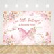 thumbnail image 2 of Fondo de mariposa para feliz primer cumpleaños para niñas. Nuestra pequeña mariposa cumple un año. Decoración para fiesta temática. Mariposa floral rosa ruborizada, fondo de fotografía con purpurina, 2 of 3