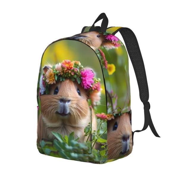 Disketp Flower Crown Guinea Pig Mochila de Lona Estampada, Mochila Escolar de Viaje Ligera para Estudiantes y Portátil-Small