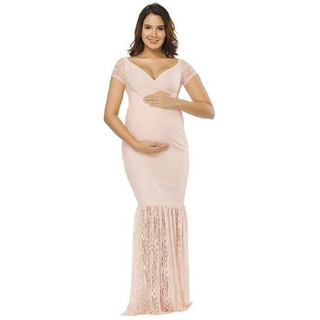 

JustVH Women Off Shoulder Lace Maternity Dress for Photography Pregnancy Slim Fit Baby Shower Gowns