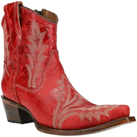 CORRAL Adult Female Embroidery with Zipper Ankle Boots, Color: Red, Size: 7.5, Width: M