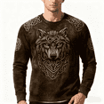 thumbnail image 5 of Men's Long Sleeve Vintage Distressed Viking Wolf Printed Celtic Crew Neck Sweatshirt Retro Viking Cultural Fashion Long Sleeve Top for Men with Edgy Retro Design(Brown,L), 5 of 5