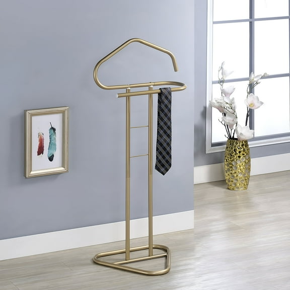 Kings Brand Furniture Kalblins Metal Suit Valet Stand, Clothes Rack, Clothing Organizer, Jacket Hanger (Gold)