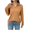 thumbnail image 1 of cfhntfmh Lounge Tops for Women 2024 Soft Collared Long Sleeve Solid Color Shirts Loose Fall Basic Blouses with Pockets, 1 of 3