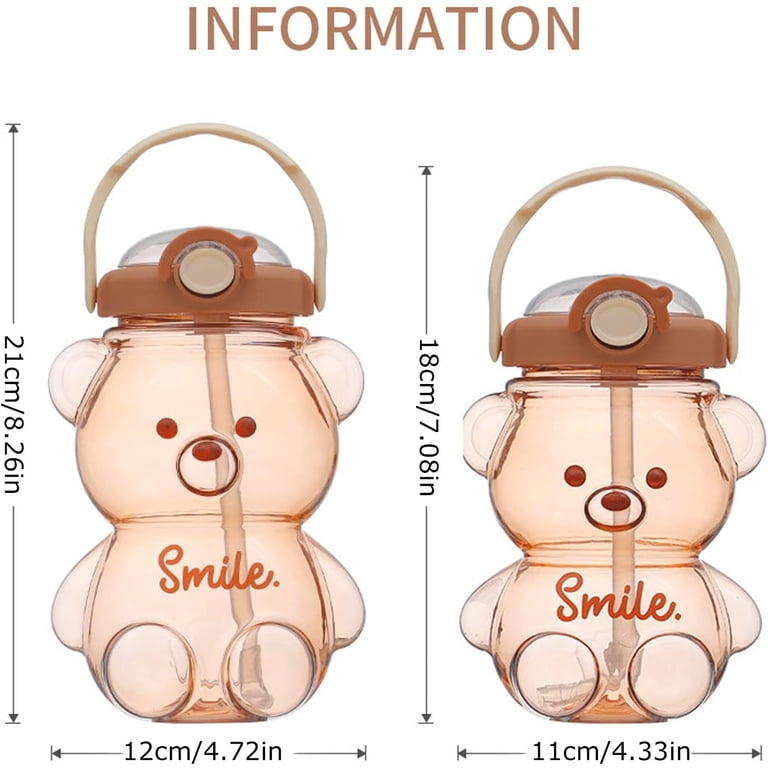 34oz/ 47oz Cute Bear Shaped Straw Bottle, PP Clear Food Grade