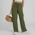 thumbnail image 4 of Linen Pants Women Elastic High Waisted Drawstring Cargo Pants Baggy Wide Leg Pant Casual Beach Pant, 4 of 6