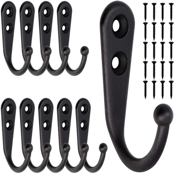 Amdohai 10Pcs Black Small Hooks Wall Mounted with 20Pcs Screws for Hanging Bag Robe Towels Keys Save Space