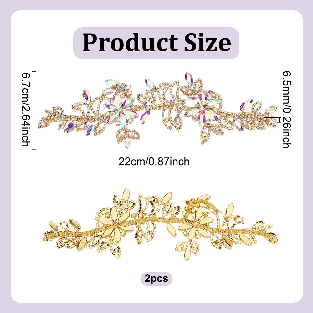 Glass Alloy Embroider Thread Iron on/Sew On Patches Cloth Appliques Flower Golden 220x67x6.5mm DIY