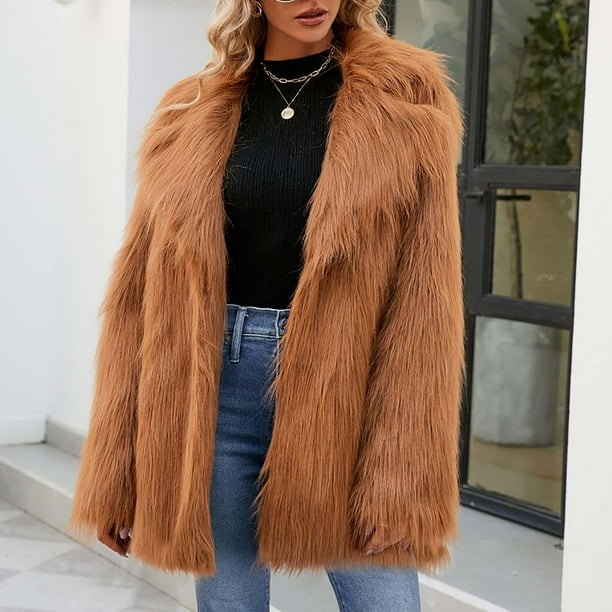 SMihono Womens Ladies Warm Faux Furry Long Coat Jacket Winter