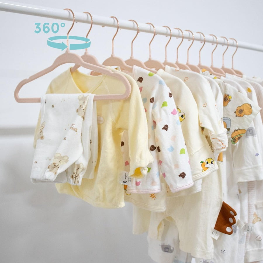 Tonswachic Baby Velvet Hangers 30 Pack - 11 Inch Premium Felt Non Slip Kids Hanger for Infant & Toddler Clothes - 0.2" Slim Space-Saving Baby Felt Hangers for Children's Closet with 10 Clips - Beige