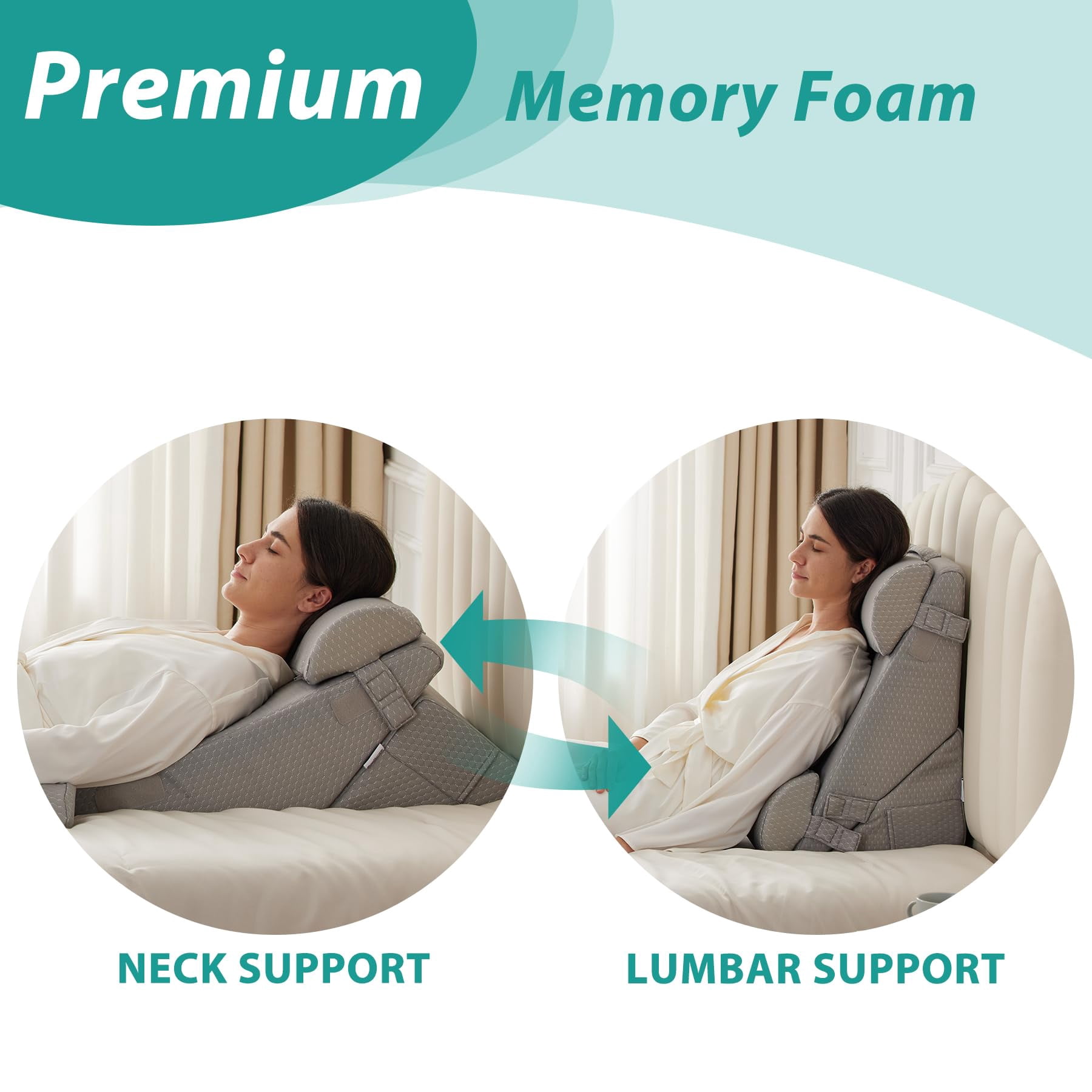 Adjustable 4pcs Bed Wedge Pillow Set  Memory Foam Pillows For Neck Leg Sleeping Sitting Up In Acid Reflux And Grey