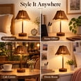 thumbnail image 5 of Vintage Rattan LED Table Lamp, Rechargeable Touch Dimmable Bedside Light, Scalloped Woven Shade Decorative Lamp for Bedroom Living Room Patio, 5 of 8
