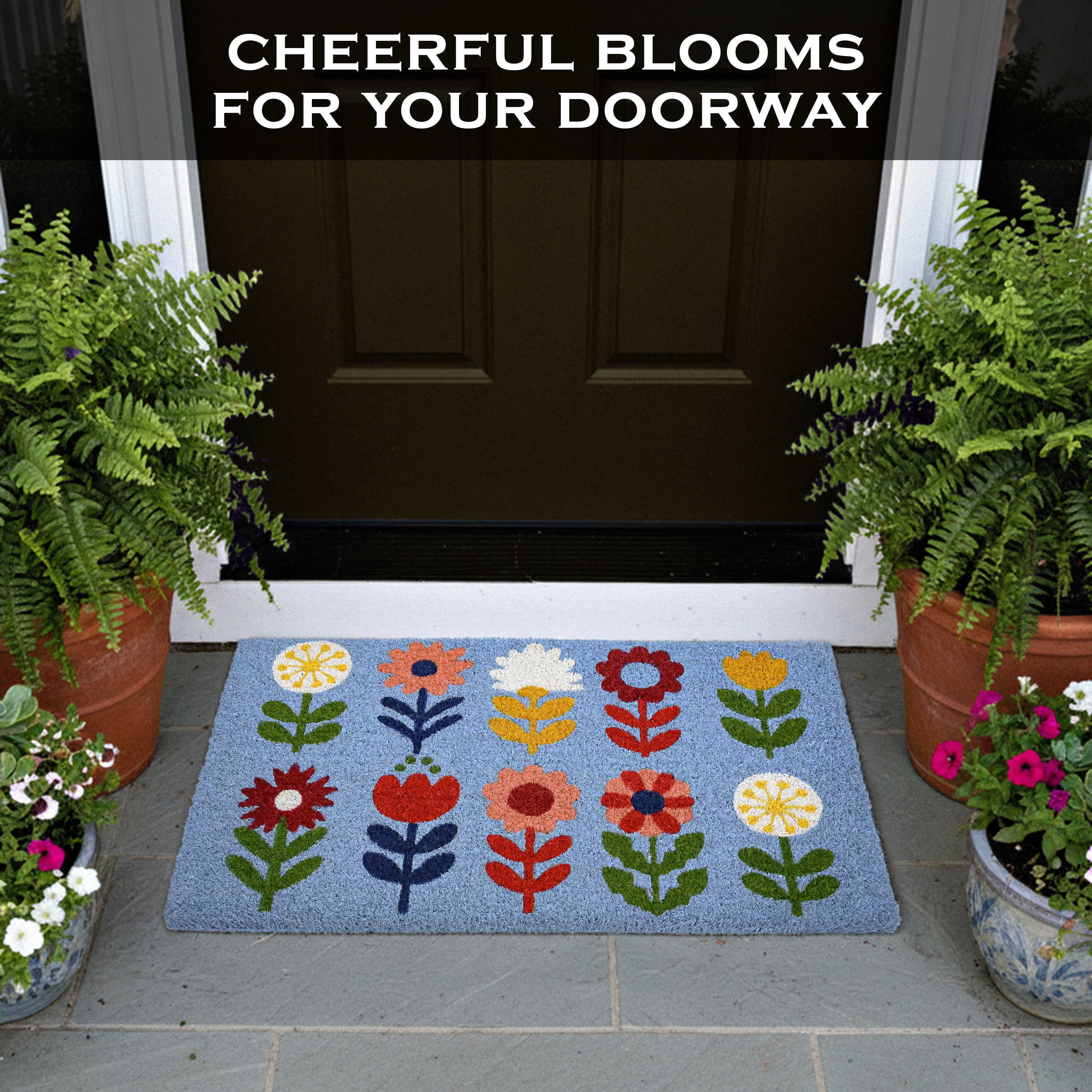 MAINEVENT Floral Coir Doormat 30x17 Inch, Spring Flower Outdoor Welcome Mat for Outside