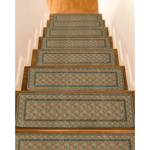 Bohemian Non-Slip Stair Treads for Wooden Steps, 4 Pack 8x30 Inches Carpet Stair Mats with Adhesive Backing, Noise-Reducing Step Covers for Indoor Stairs, Easy to Install & Residue-Free