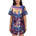 thumbnail image 1 of Balery Taxi Colorful Town Conjunto de Pijama para Mujer con Estampado, Dos Piezas de Manga Corta y Shorts, Ropa de Dormir Suave con Cuello Redondo y Bolsillos-Large, 1 of 6