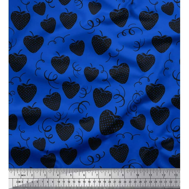 Soimoi Tissu en Poly Georgette Bleu Imprimé Fraise par Yard 42 Pouces de Large