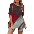 thumbnail image 2 of Mikilon Ensemble Élégant pour Femmes 2 Pcs Mode Col Rond Blouse Manches Courtes Hauts Shorts Ensemble Décontracté Rouge-B 2TG, 2 of 5