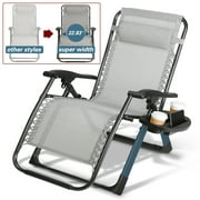 22.8”Oversized Width Zero Gravity Chair w/Cup Holder Folding Patio Reclining Outdoor Lounge
