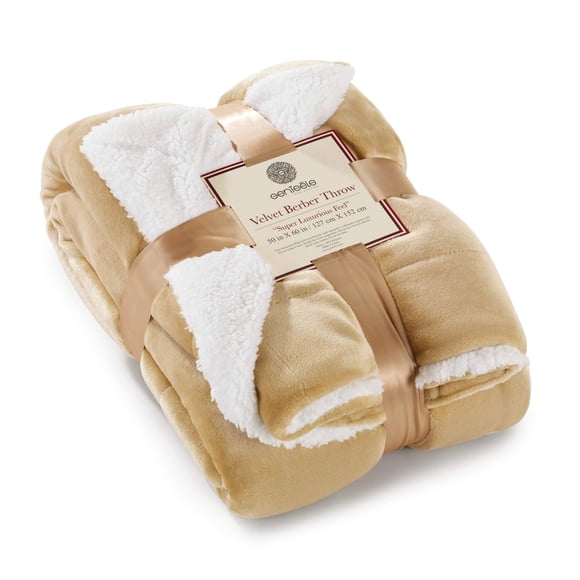 Manta Genteele Sherpa Super Soft 130 x 150 cm, color camel/blanco