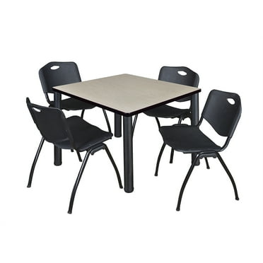 Belen Kox Kee 42" Square Breakroom Table- Maple/ Black & 4 'M' Stack Chairs- Black