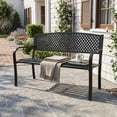 thumbnail image 3 of Resenkos 2-3 Person Patio Garden Bench for Backyard, Lawn, Deck, High Backrest Heavy Duty Metal Outdoor Bench, Black, 3 of 8